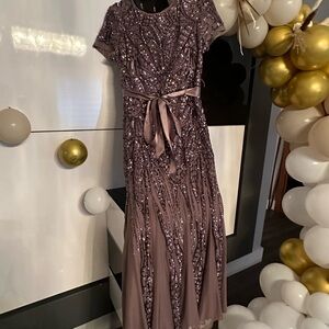 Embellished short sleeve gown